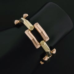 Vintage Retro 1940's 14K Green Rose Gold Open Faceted Geometric Bracelet