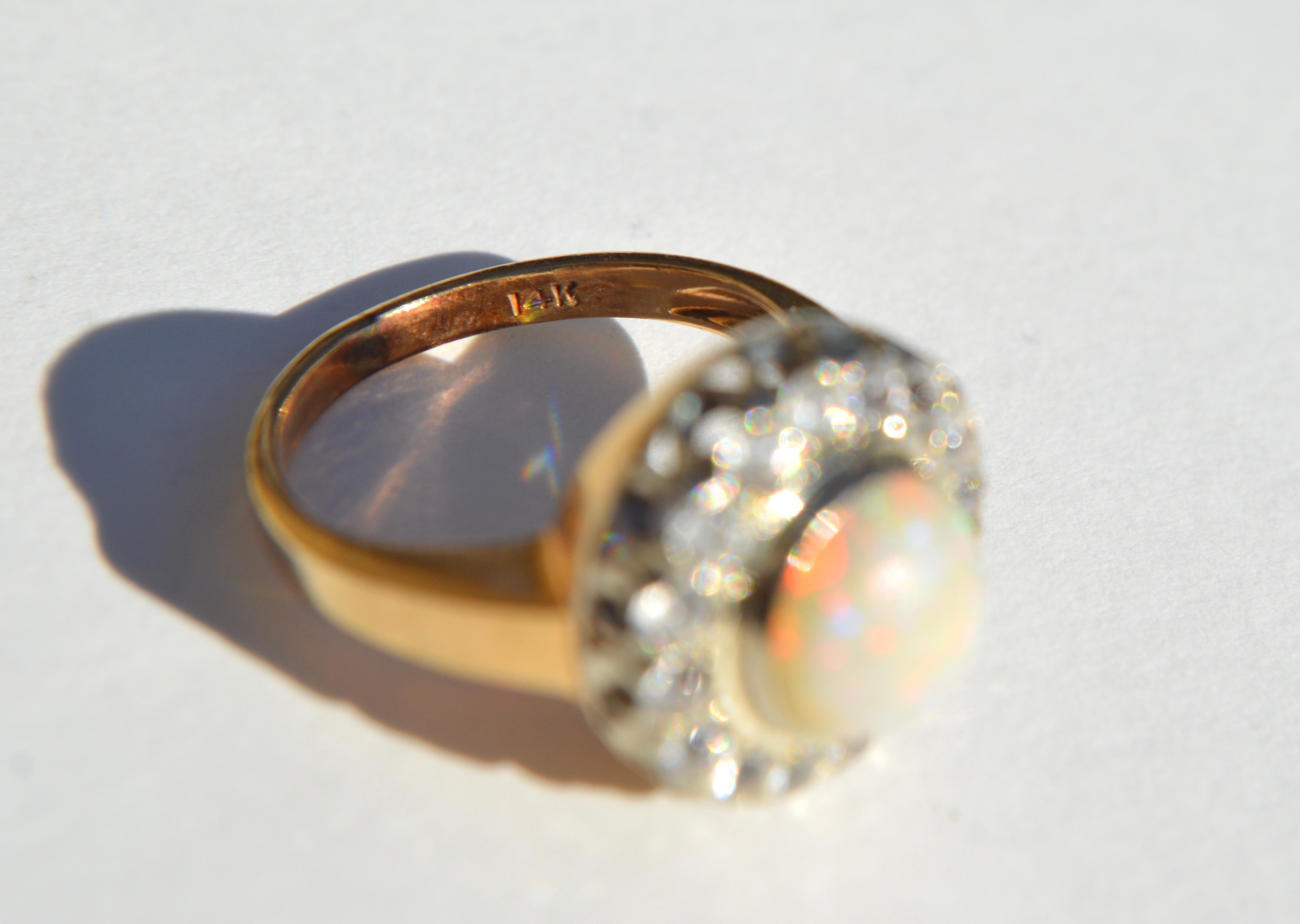 Vintage Retro 1940s 2.04 Carat Opal Diamond 14 Karat Gold Halo Engagement Ring In Good Condition For Sale In Crownsville, MD