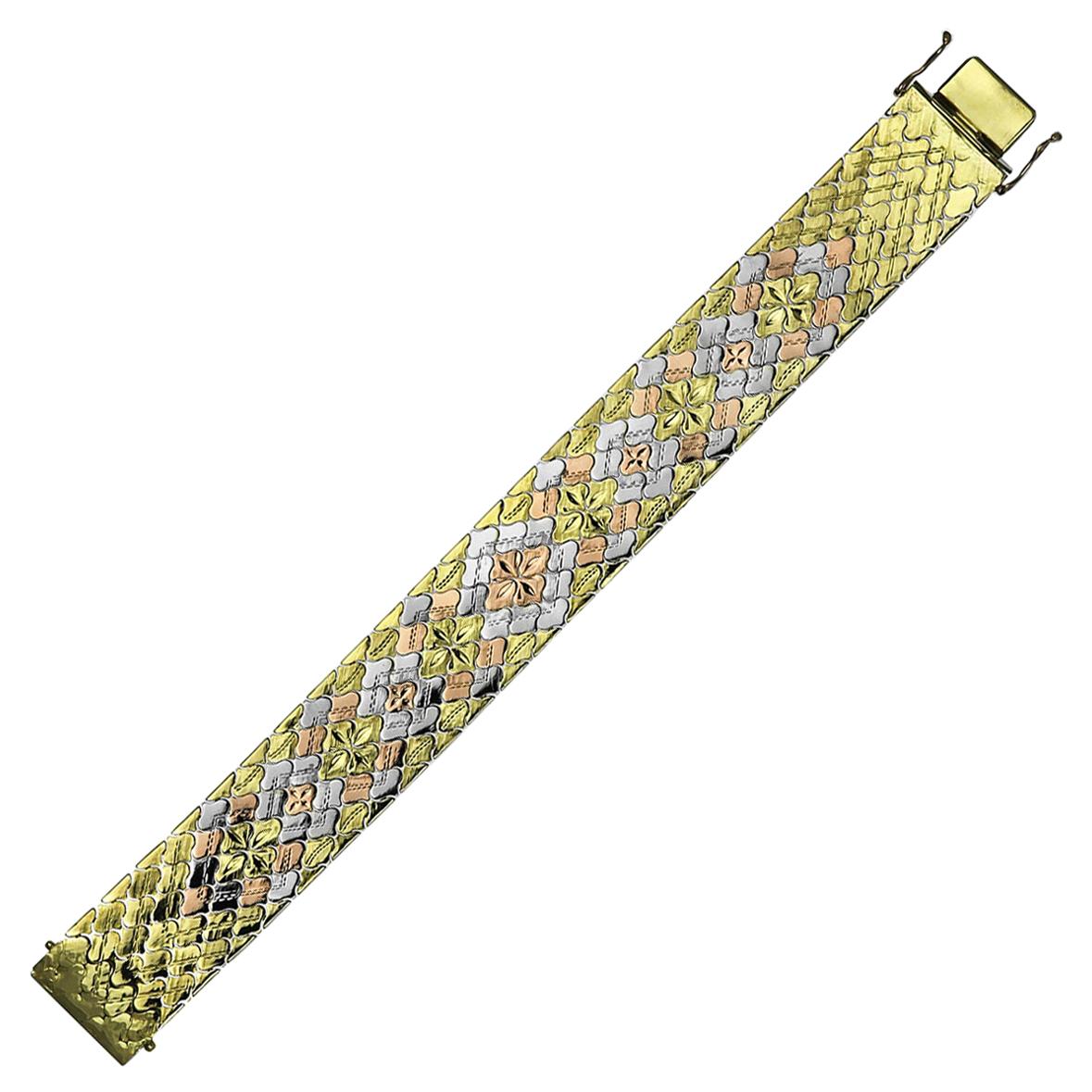 Vintage 1950's 18K Drei Farben - Gelb, Weiß & Rose Gold - Armband