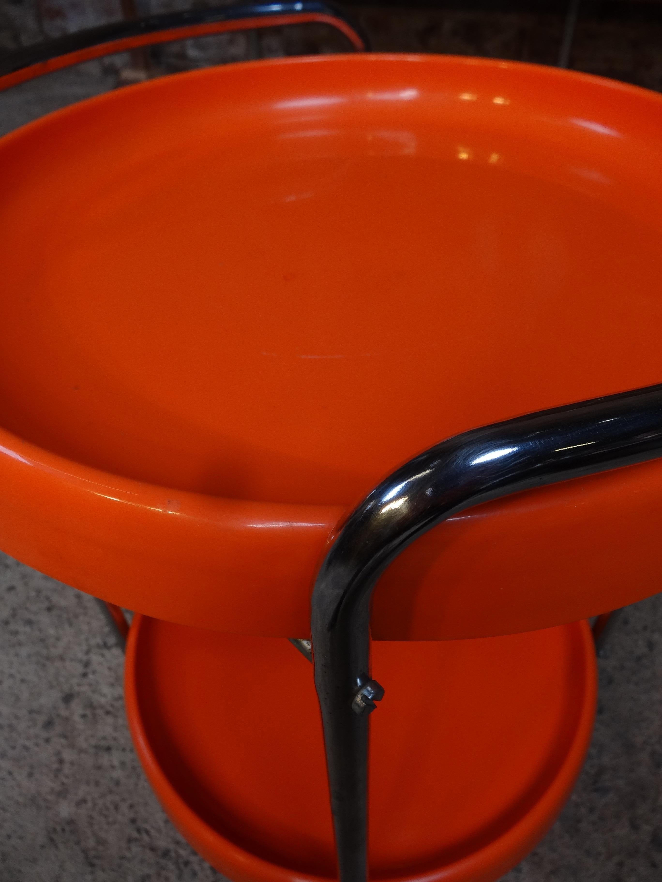 Mid-Century Modern Vintage Retro 1960's Chrome Round Orange Trolley / Table