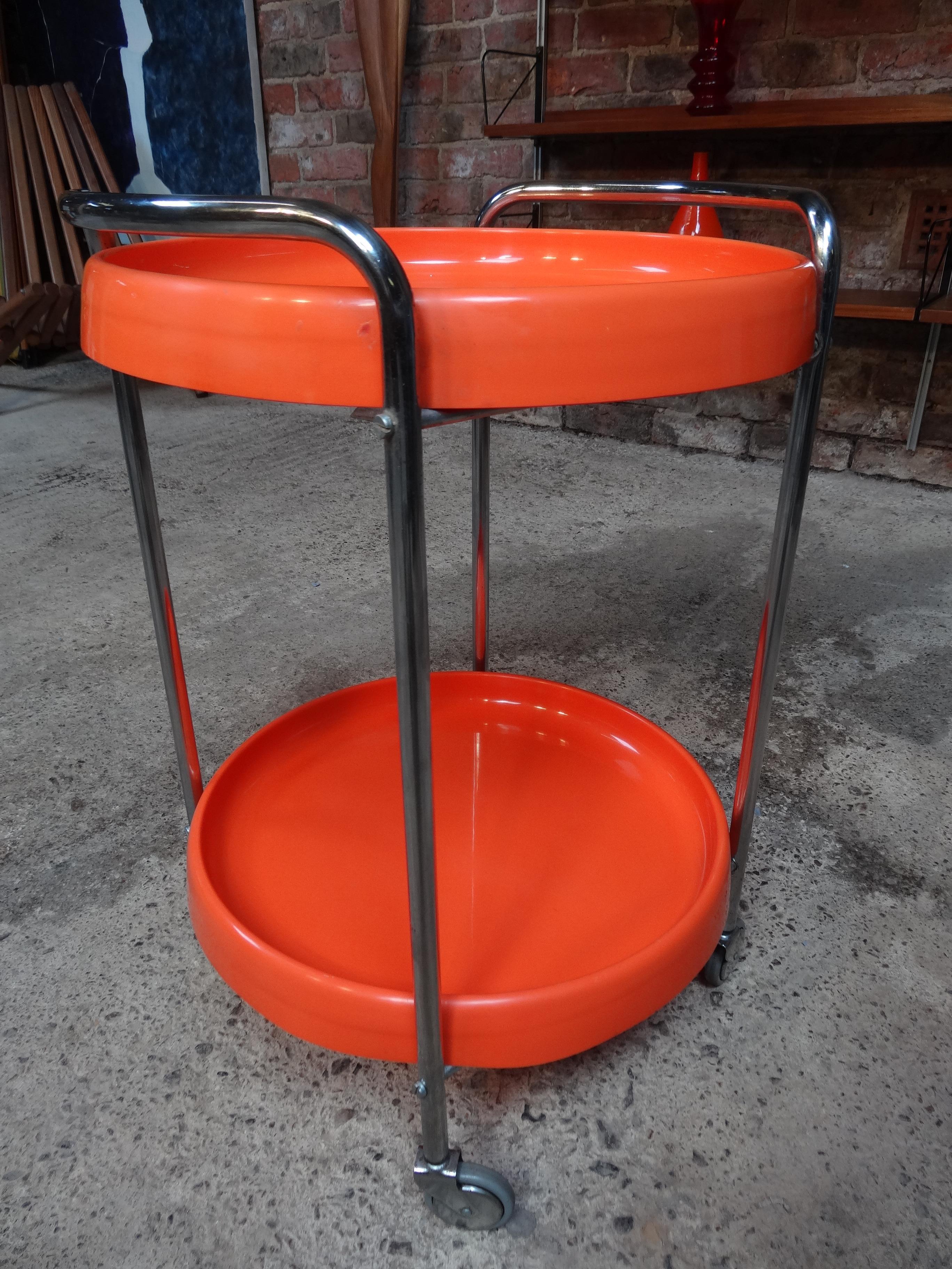 Dutch Vintage Retro 1960's Chrome Round Orange Trolley / Table