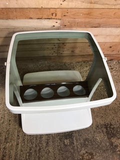 Vintage Retro 1960's White Glass Top Drink Trolley / Side Table for 4 Bottles