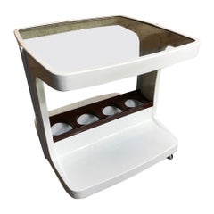 Vintage Retro 1960's White Glass Top Drink Trolley / Side Table for 4 Bottles