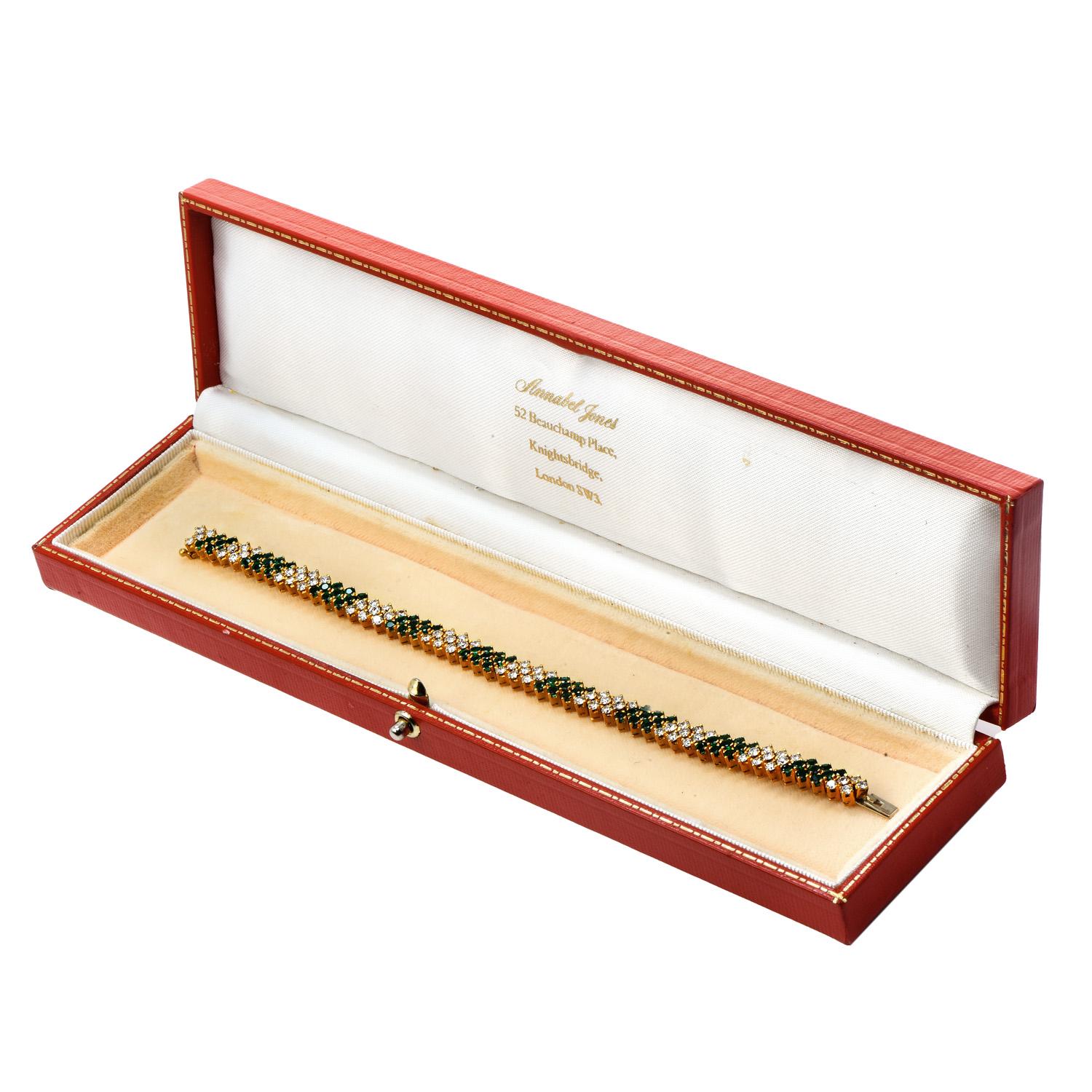 Vintage Retro 3 Diamond Sapphire Ruby Emerald 18K Yellow Gold Stackable Bracelet 5