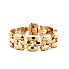 Vintage Retro 3 Wide Gold Dome Link Bracelet Estate Fine Jewelry