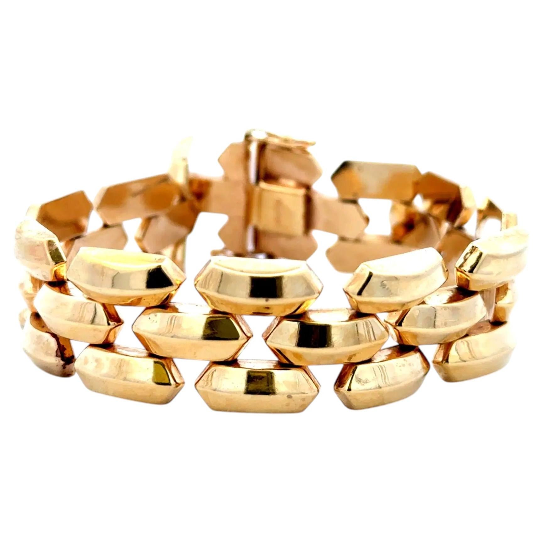 Vintage Retro 3 Wide Gold Dome Link Bracelet Estate Fine Jewelry For Sale