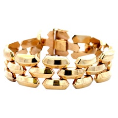 Vintage Retro 3 Wide Gold Dome Link Bracelet Estate Fine Jewelry