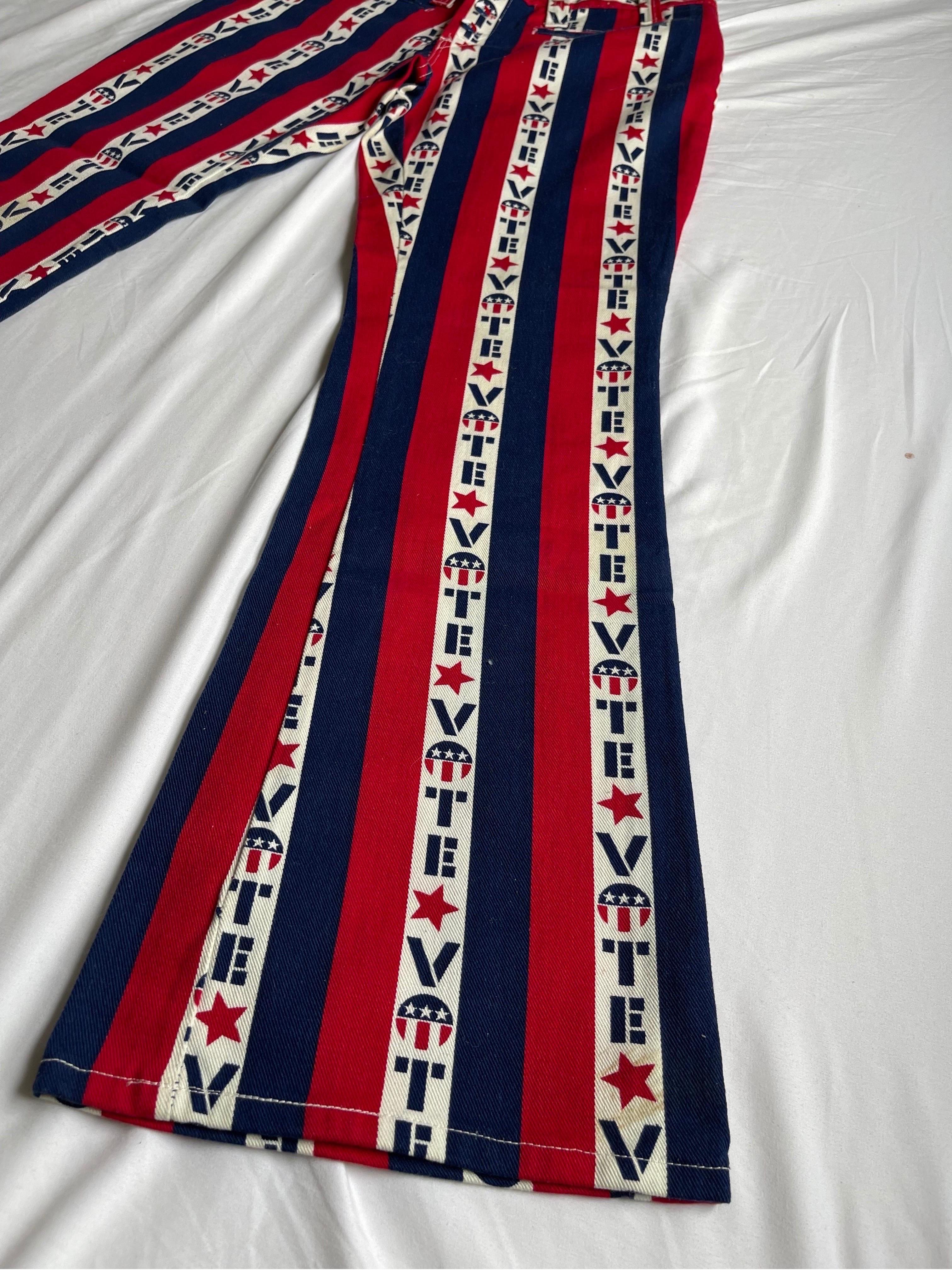 Vintage Retro 70’s Men’s Vote American Jeans Flag Cotton Bell Bottoms In Good Condition In Framingham, MA