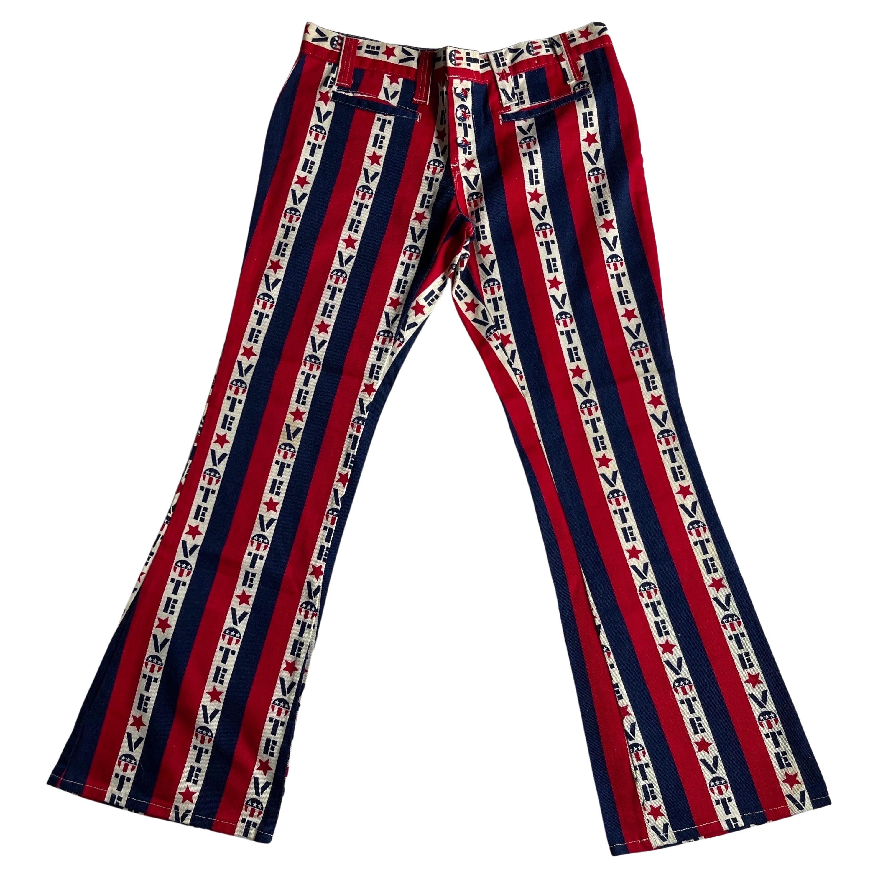 Vintage Retro 70’s Men’s Vote American Jeans Flag Cotton Bell Bottoms