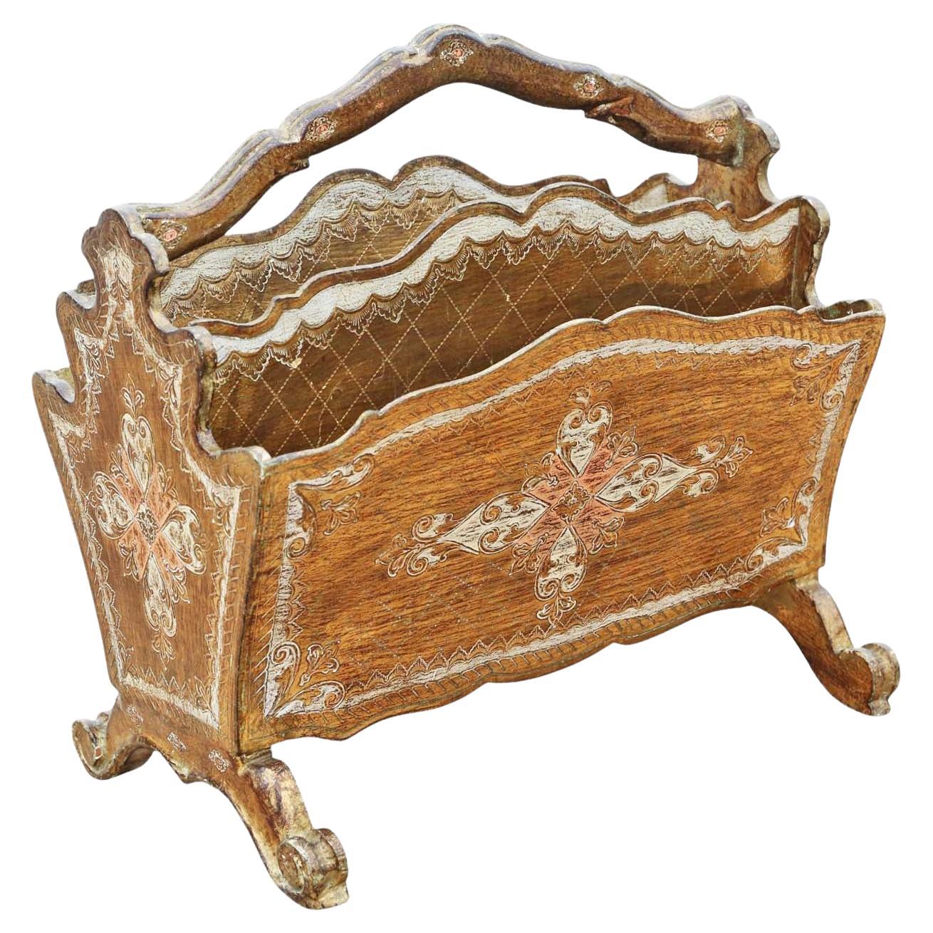 Vintage Retro Antico Revival Florentine Canterbury Portariviste Italiano
