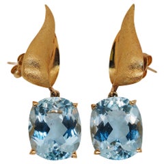 14 Karat gefiederte Ohrringe aus Aquamarin im Vintage-Stil, ca. 1940er Jahre
