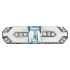 Vintage Retro Aquamarine and Diamond Platinum Brooch