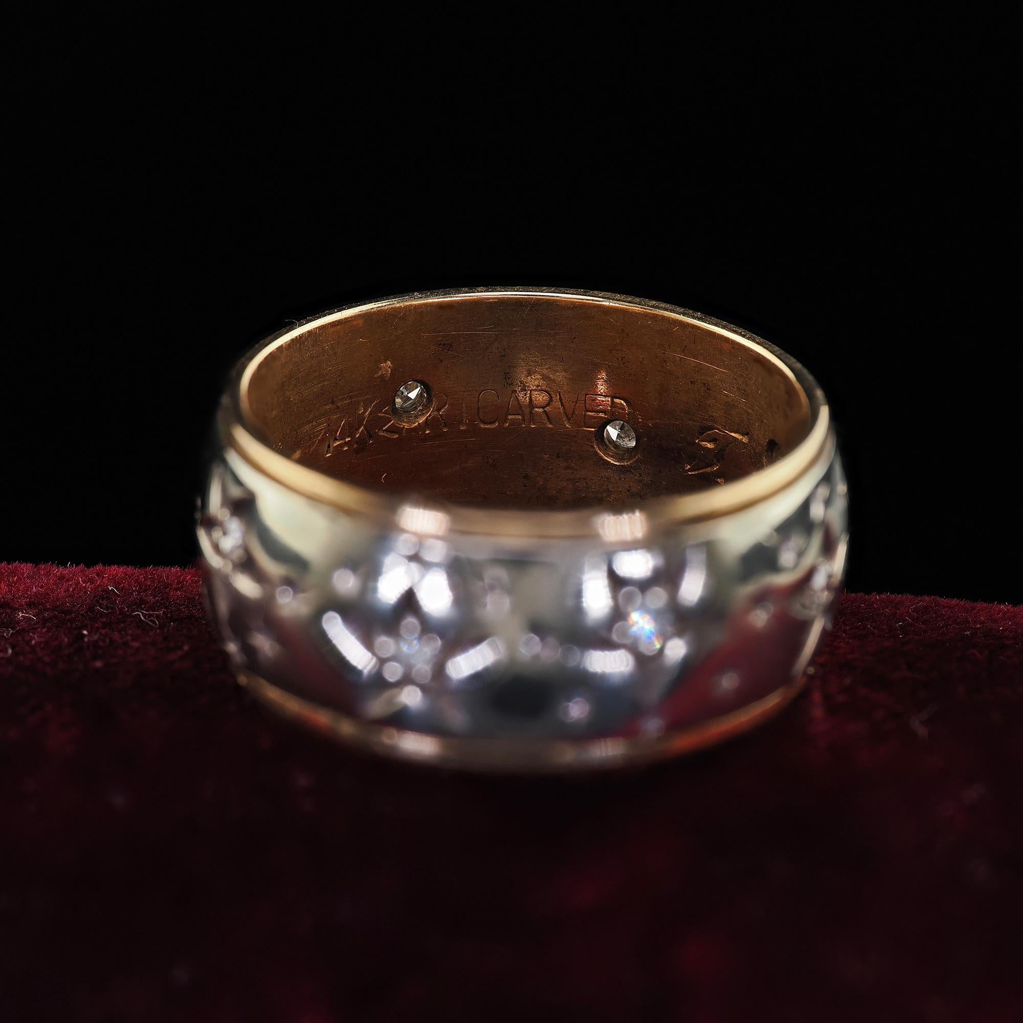 De las mujeres Vintage Retro Art Carved 14K Dos Tonos Diamante Estrella Anillo de Boda Ancho Tamaño 7 en venta