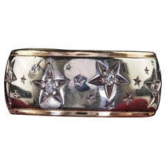 Vintage Retro Art Carved 14K Two Tone Diamond Star Set Wide Wedding Band Size 7