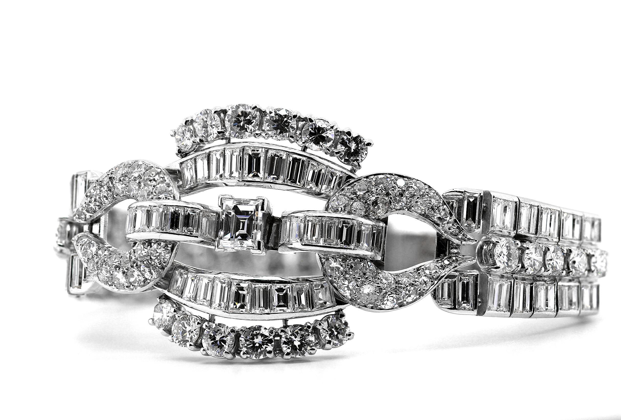 Vintage/Retro/Art Deco, Diamond Cocktail Wide Bracelet Handcrafted in Platinum In Excellent Condition In London, GB