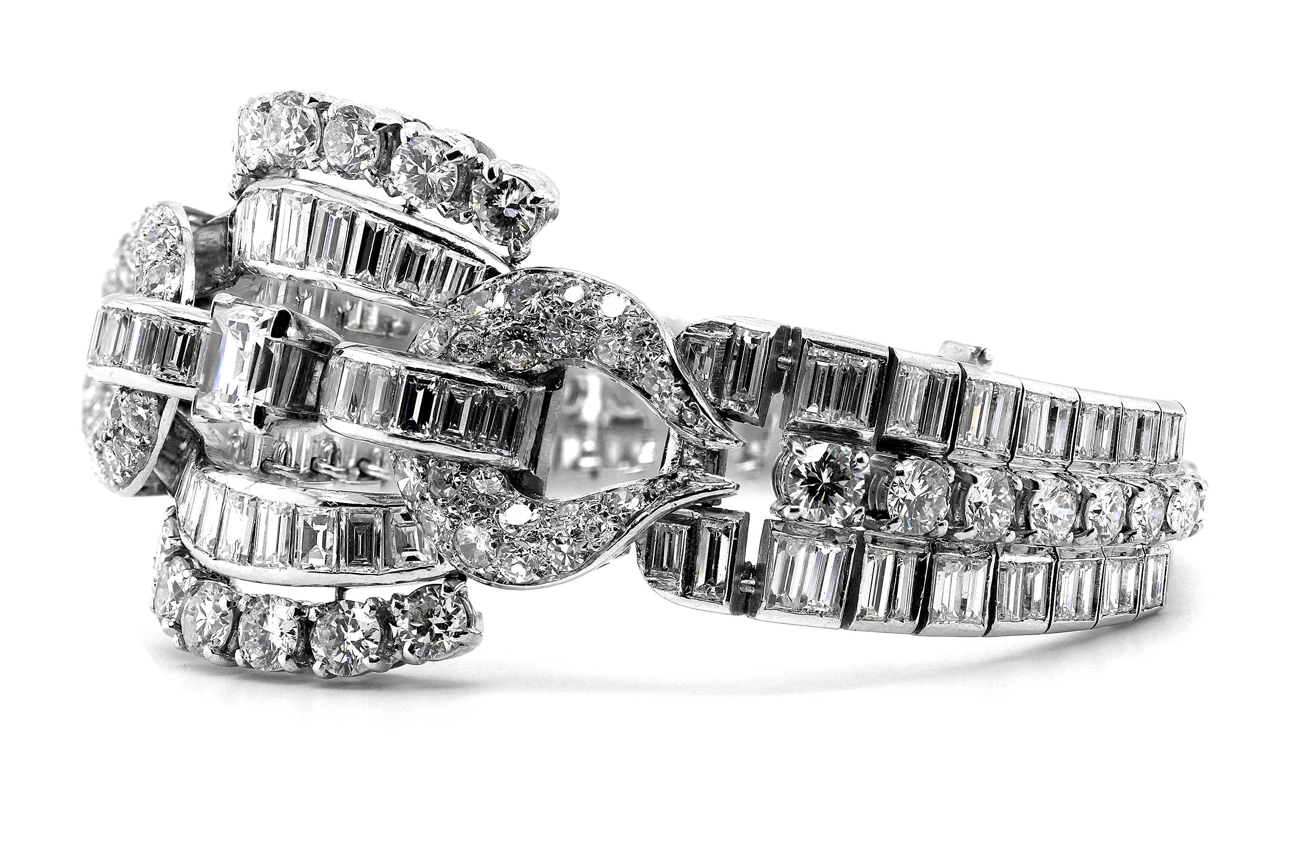 Women's Vintage/Retro/Art Deco, Diamond Cocktail Wide Bracelet Handcrafted in Platinum