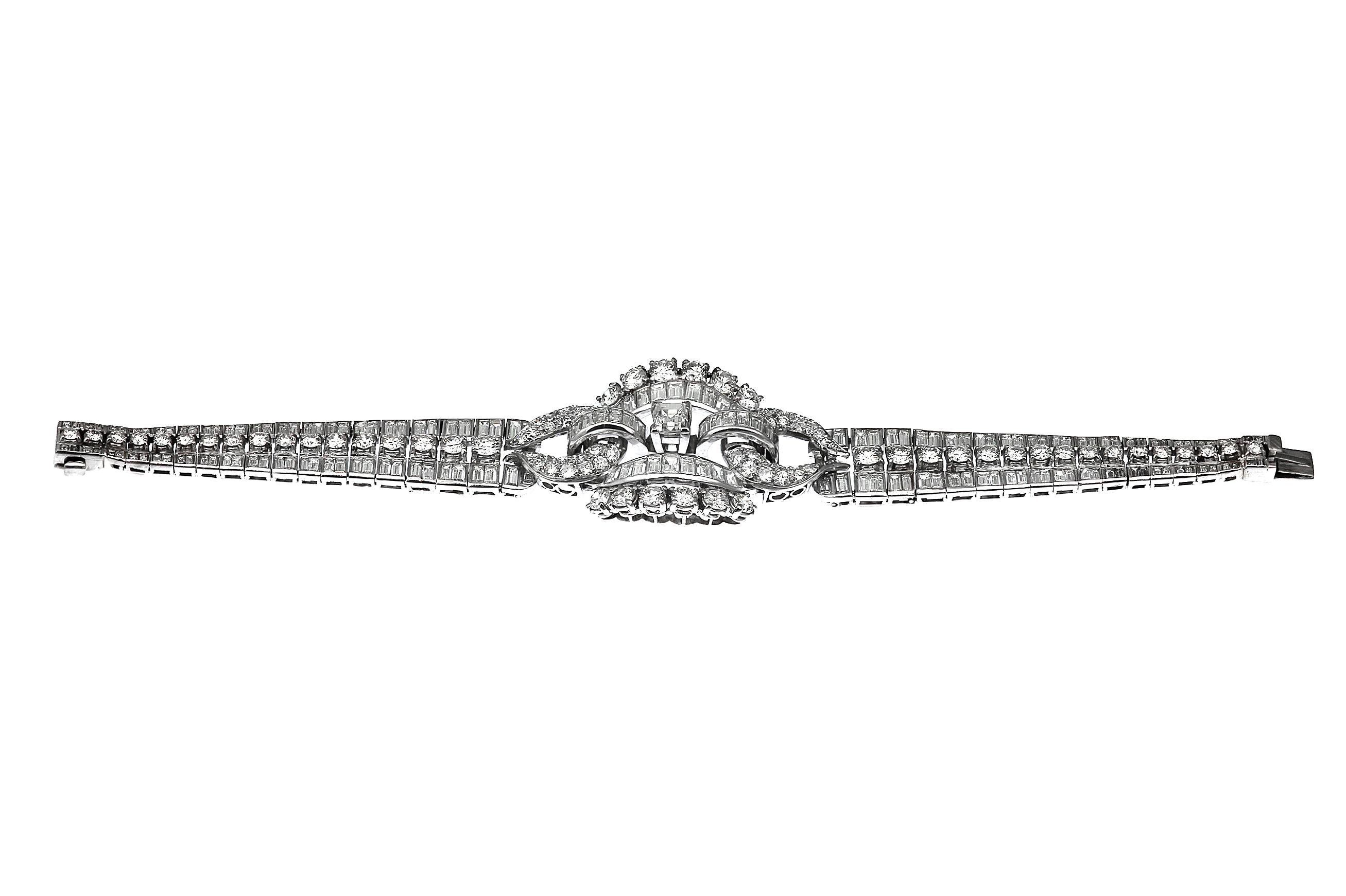 Vintage/Retro, Diamond Cocktail Wide Art Deco Bracelet Handcrafted in Platinum 3