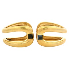 Vintage Retro Boucheron 18k Yellow Gold French Sugarloaf Sapphire Open Cufflinks