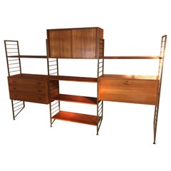 Vintage Retro Bronzed Metal Framed Teak Living Room / Wall System