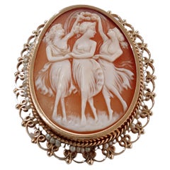 Vintage Retro Brooch and Pendant Camafeo and Aljófar Pearl Yellow Gold 18 Karat