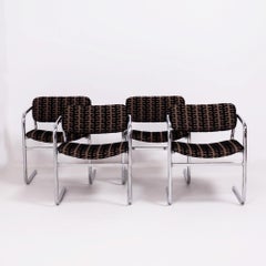 Vintage Retro Brown and Black Fabric Dining Chairs by Pieff, Set of 4