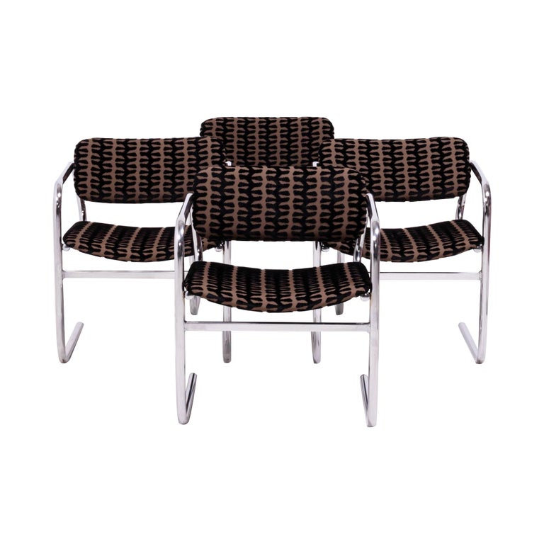 Vintage Retro Brown And Black Fabric Dining Chairs By Pieff Set Of 4 For At 1stdibs Black Fabric Dining Chairs, Retro Fabric Dining Chairs