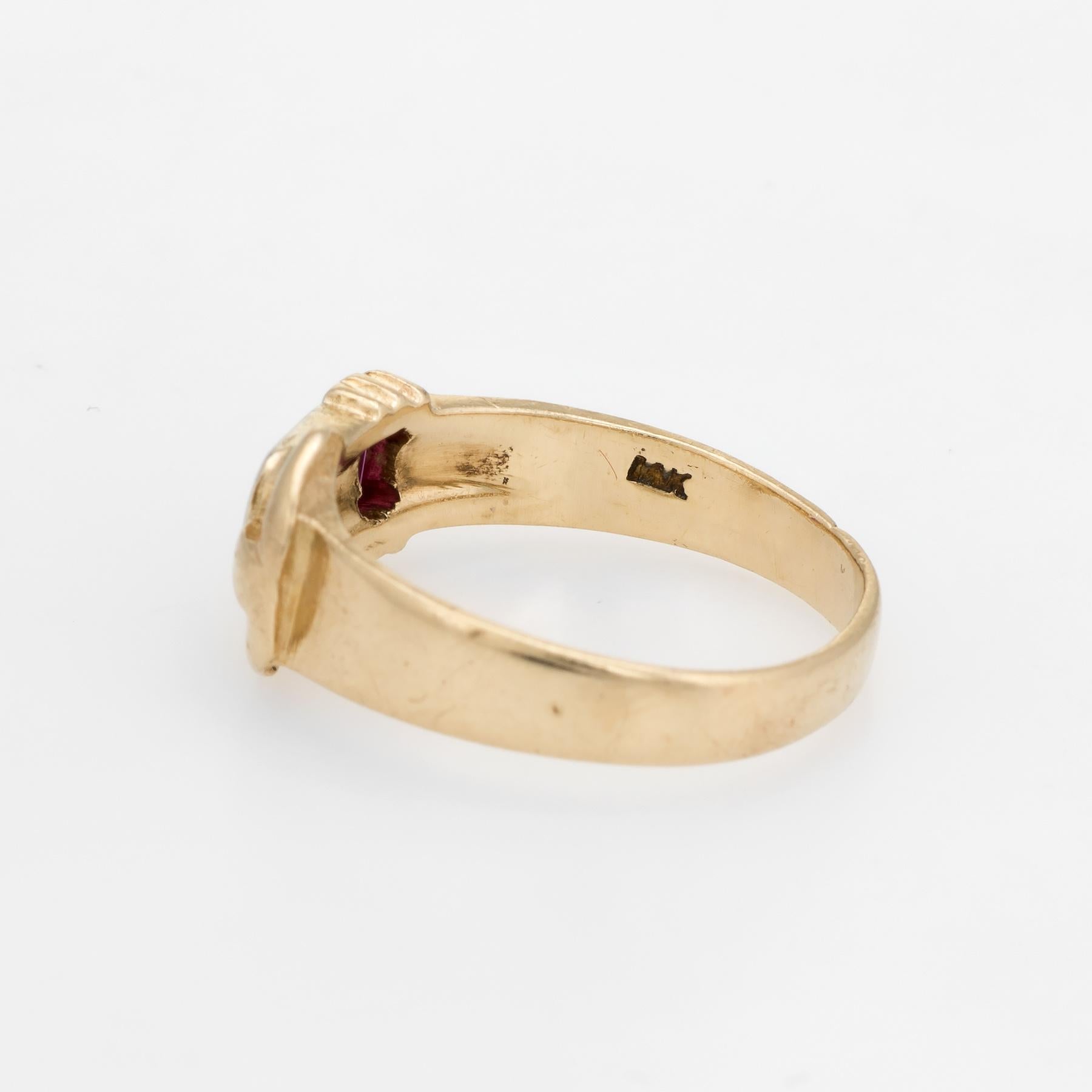 Vintage Retro Buckle Ring Diamond Pinky 14 Karat Yellow Gold Estate Jewelry 1