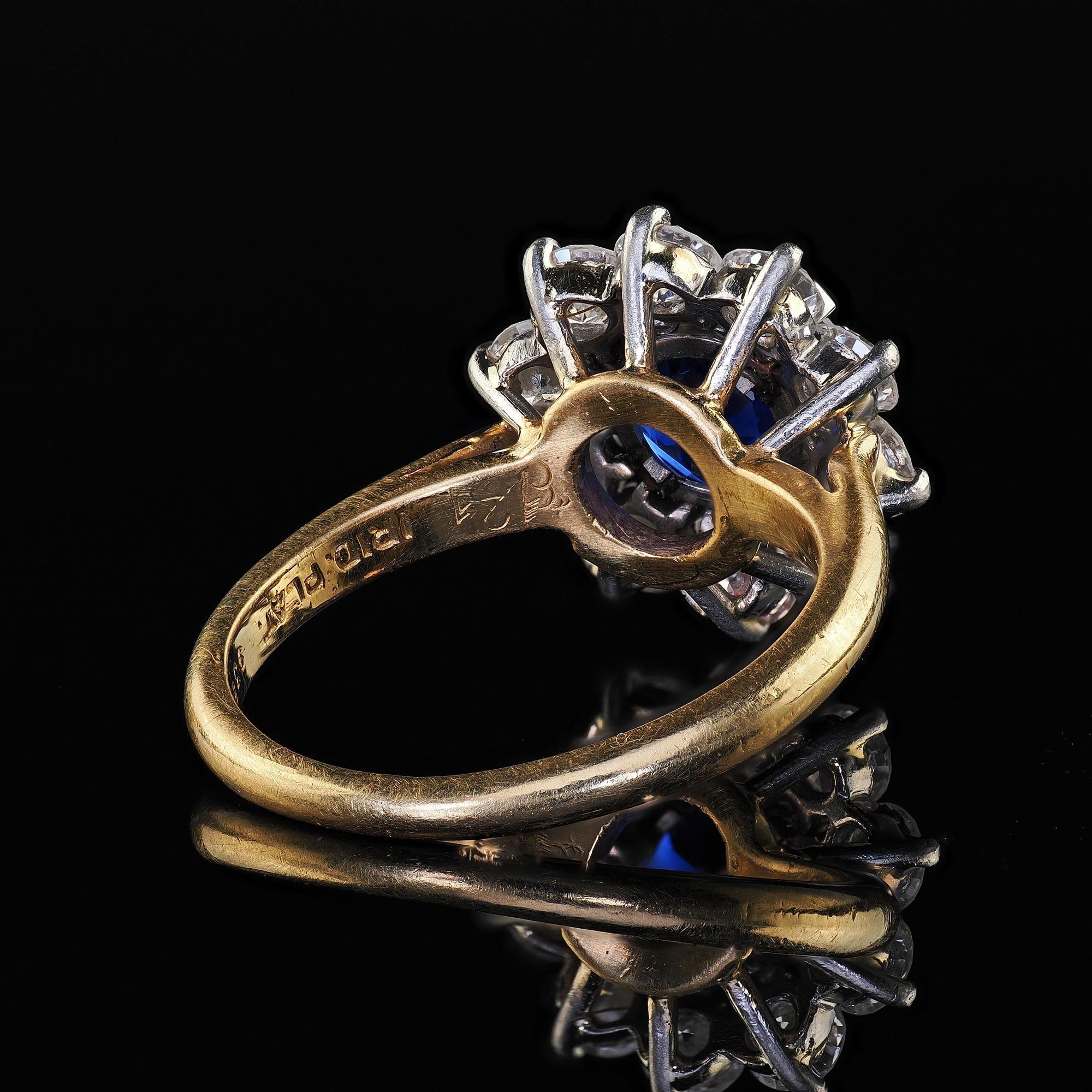 Vintage Retro Cartier Verlobungsring aus 18 Karat Gold mit Burma-Saphir und Diamant - GIA im Angebot 4