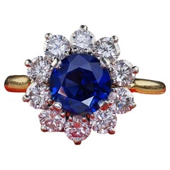Vintage Retro Cartier 18K Gold Burma Sapphire Diamond Engagement Ring - GIA