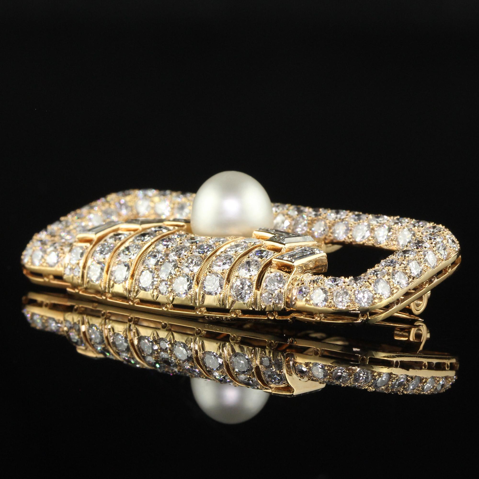 Vintage Retro Cartier 18K Yellow Gold Diamond Natural Pearl Brooch Pin - GIA For Sale 5