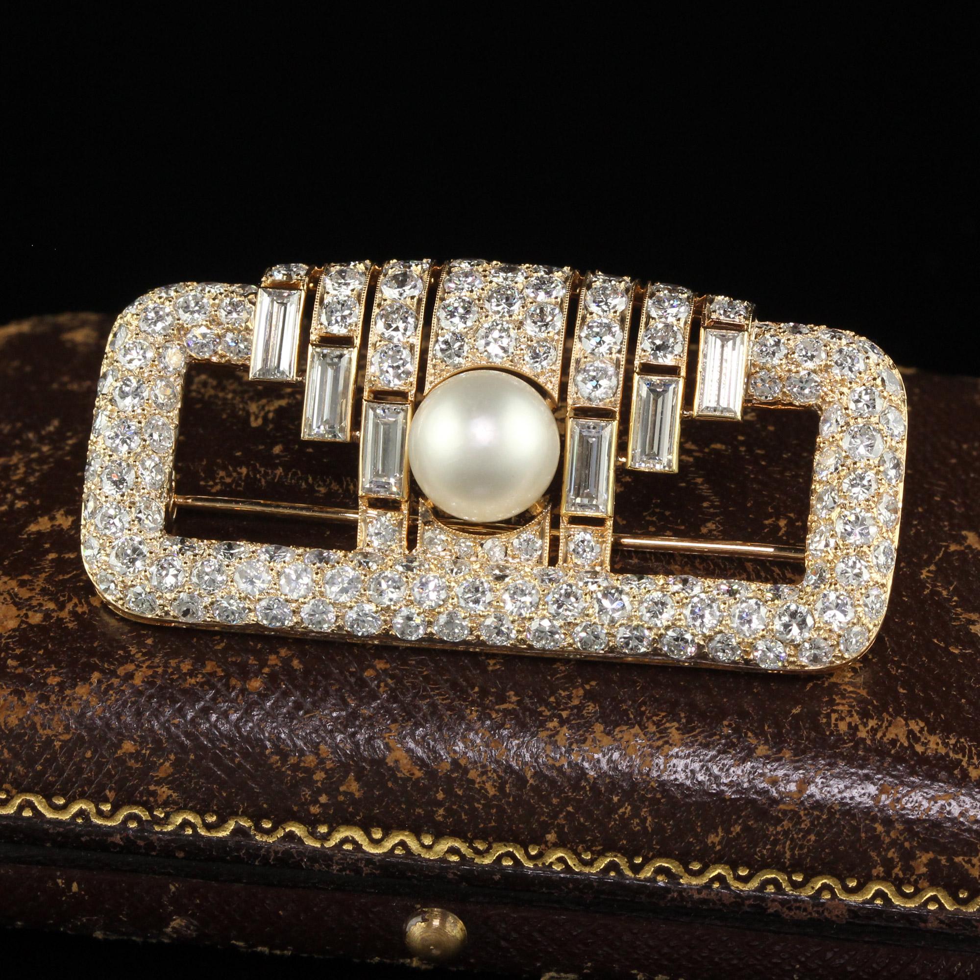 Beautiful Vintage Retro Cartier 18K Yellow Gold Diamond Natural Pearl Brooch Pin - GIA. This gorgeous Cartier brooch is crafted in 18k yellow gold. The center of the brooch has a large natural pearl that has a GIA report. The brooch has beautiful