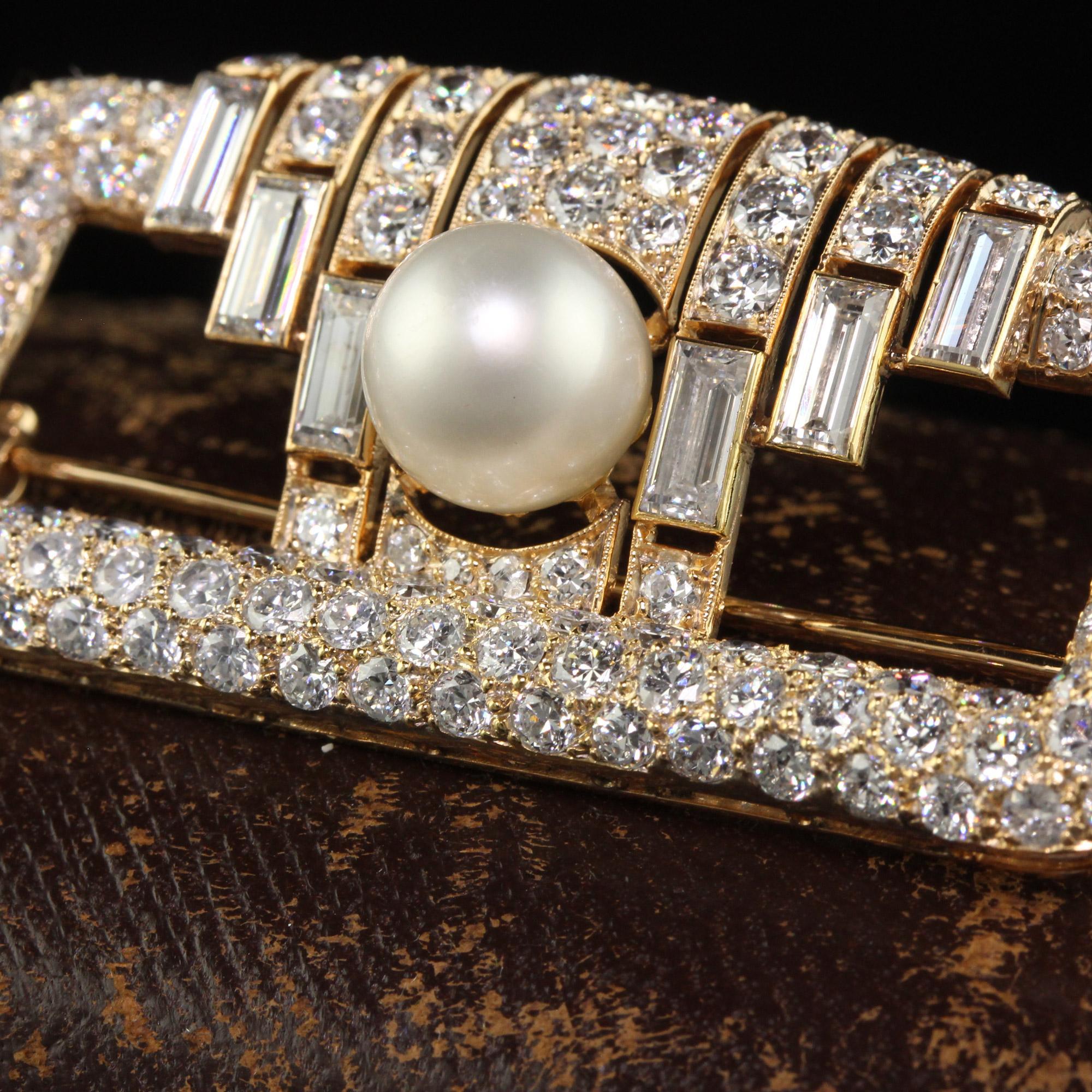 Vintage Retro Cartier 18K Yellow Gold Diamond Natural Pearl Brooch Pin - GIA In Good Condition For Sale In Great Neck, NY