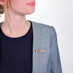 Vintage Retro Cartier Diamond & 14 Karat Yellow and Rose Gold Ribbon Brooch