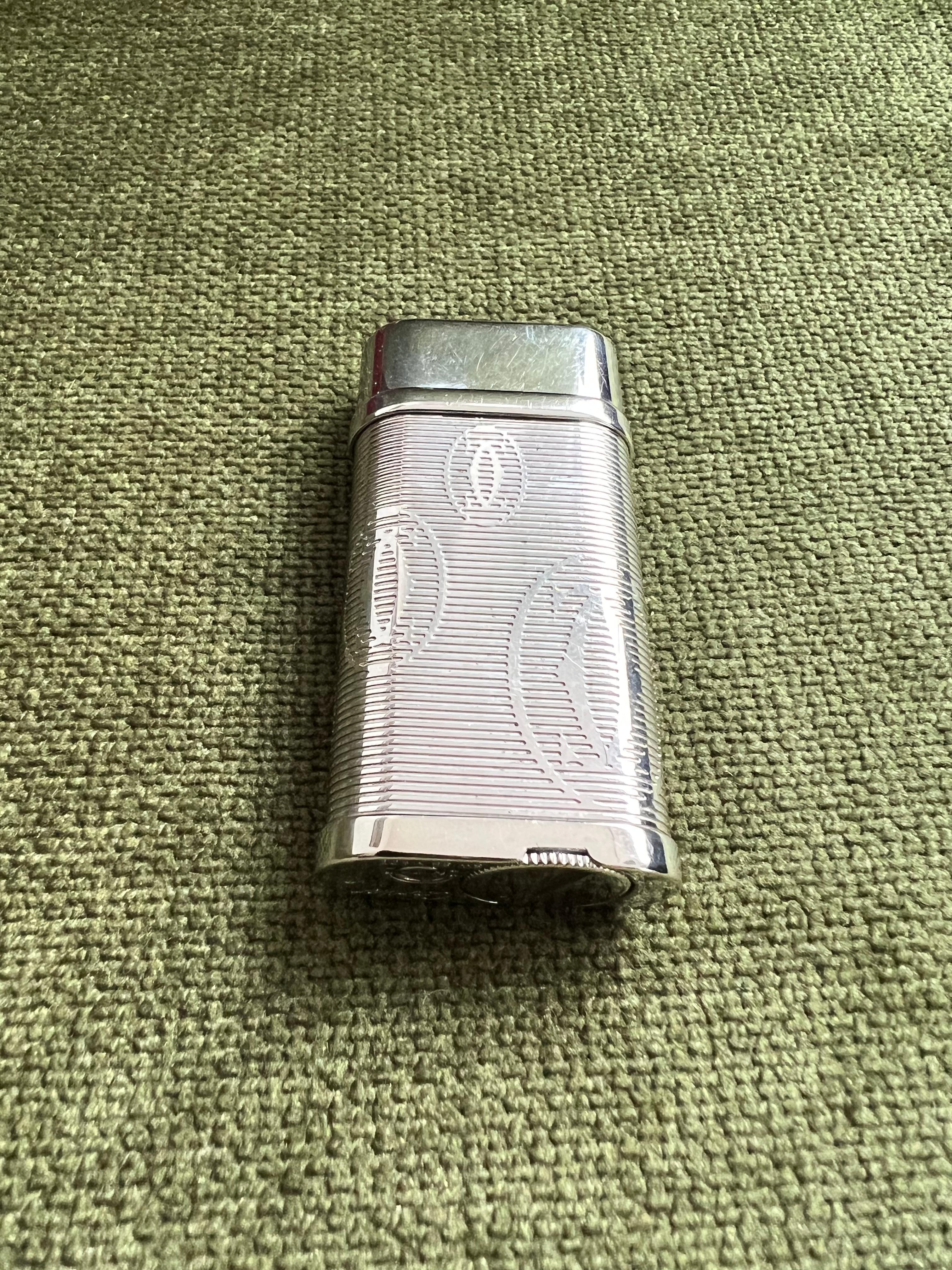Women's or Men's Vintage Retro Le Must De Cartier “C Logo” Lighter, Silver Palladium Finish