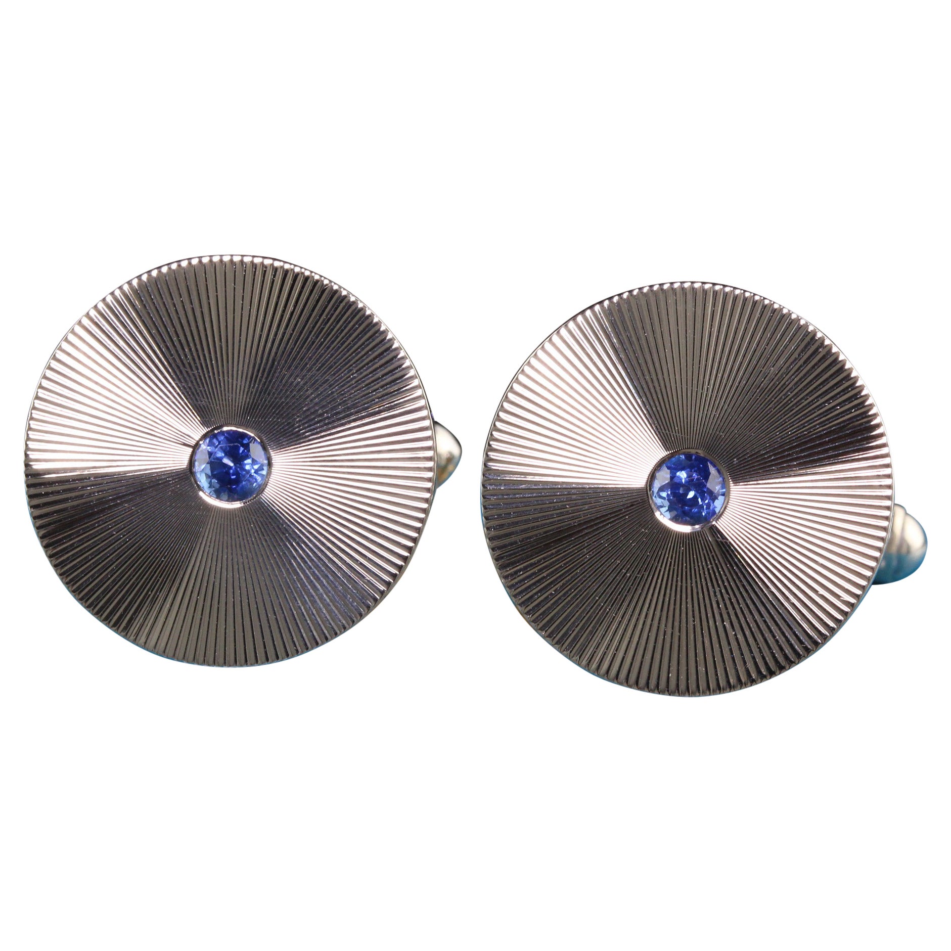 Vintage Retro C.D. Pfau 14K Weißgold Manschettenknöpfe mit natürlichem Saphir