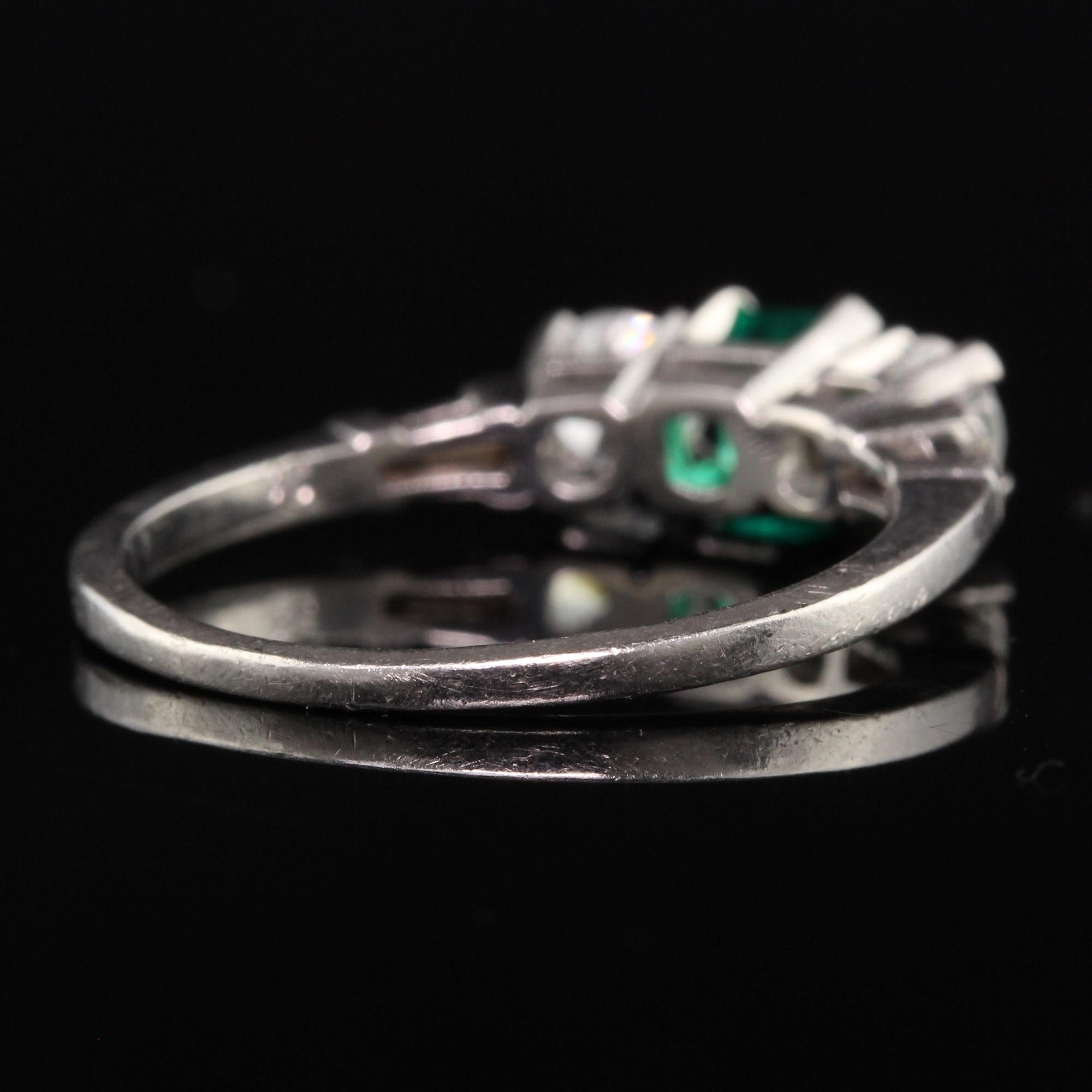 Emerald Cut Vintage Retro C.D. Peacock Platinum Diamond & Emerald 3 Stone Engagement Ring