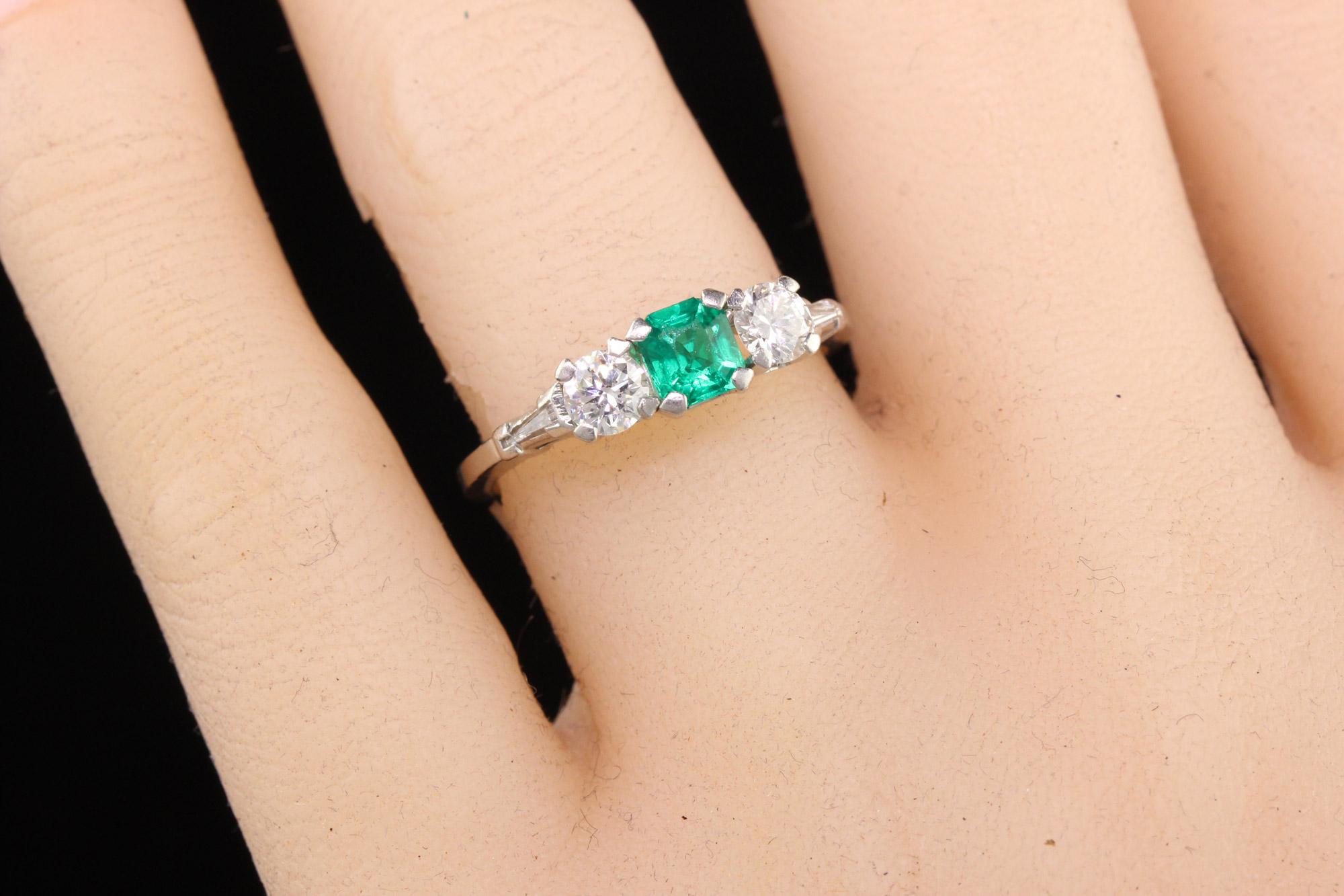 Women's Vintage Retro C.D. Peacock Platinum Diamond & Emerald 3 Stone Engagement Ring