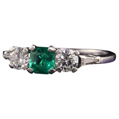 Vintage Retro C.D. Peacock Platinum Diamond & Emerald 3 Stone Engagement Ring