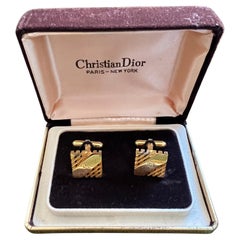 Vintage Retro Christian Dior Gold, Pink Tone Cufflinks Dior logo Circa “1980s”