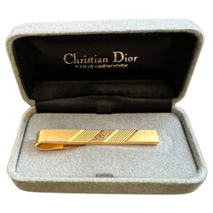 Vintage Retro Christian Dior Gold Plate Tie Clip In Original Case Circa “1990”