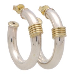 Vintage Retro Chunky Hoop Earrings in Yellow Gold and Silver