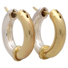 Vintage Retro Chunky Small Hoop Earrings in 9k Yellow Gold and Silver