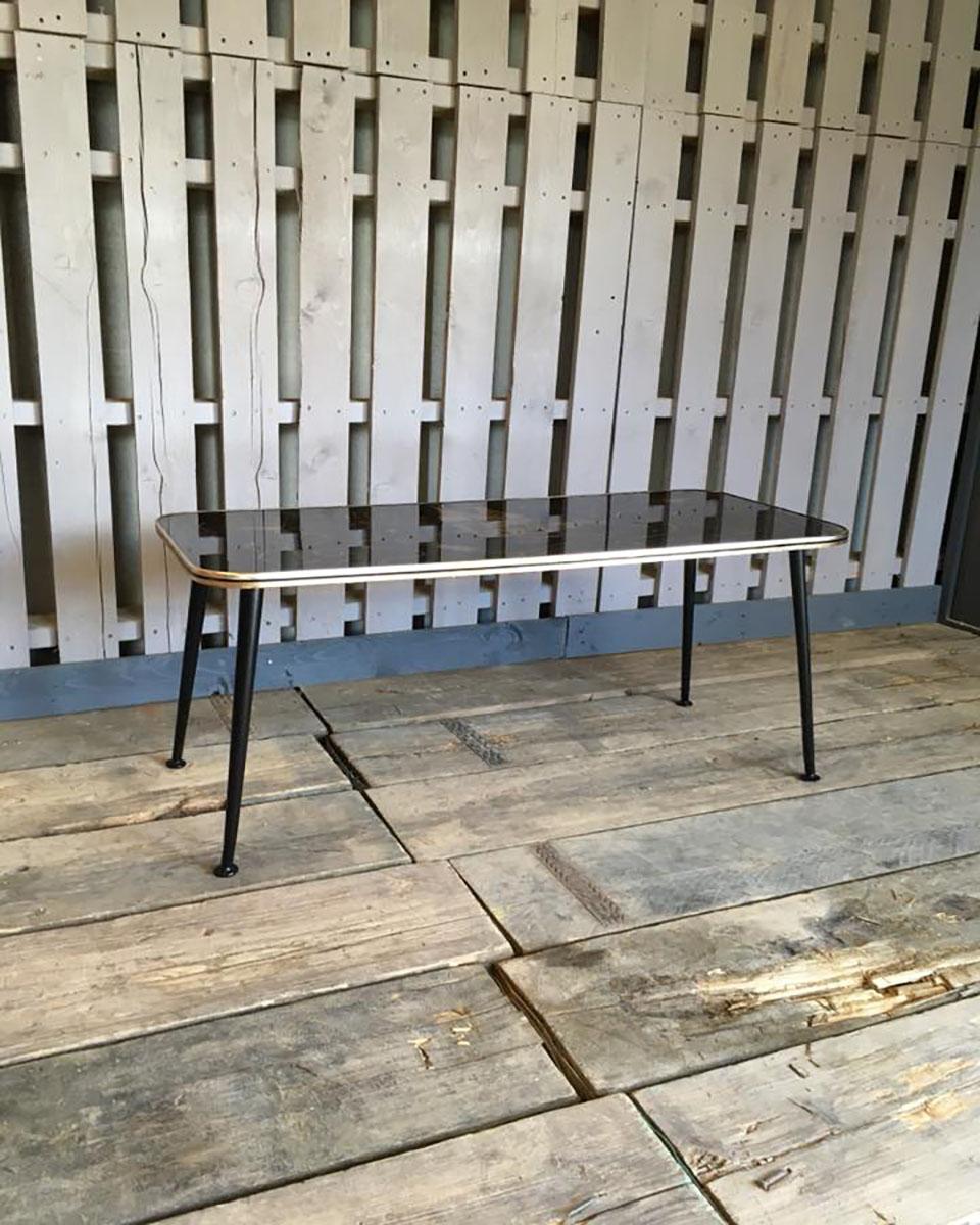 British Vintage Retro Coffee Table with Black Dansette Legs For Sale