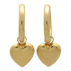 Vintage Retro Convertible Heart Drop Hoop Earrings in 9k Yellow Gold