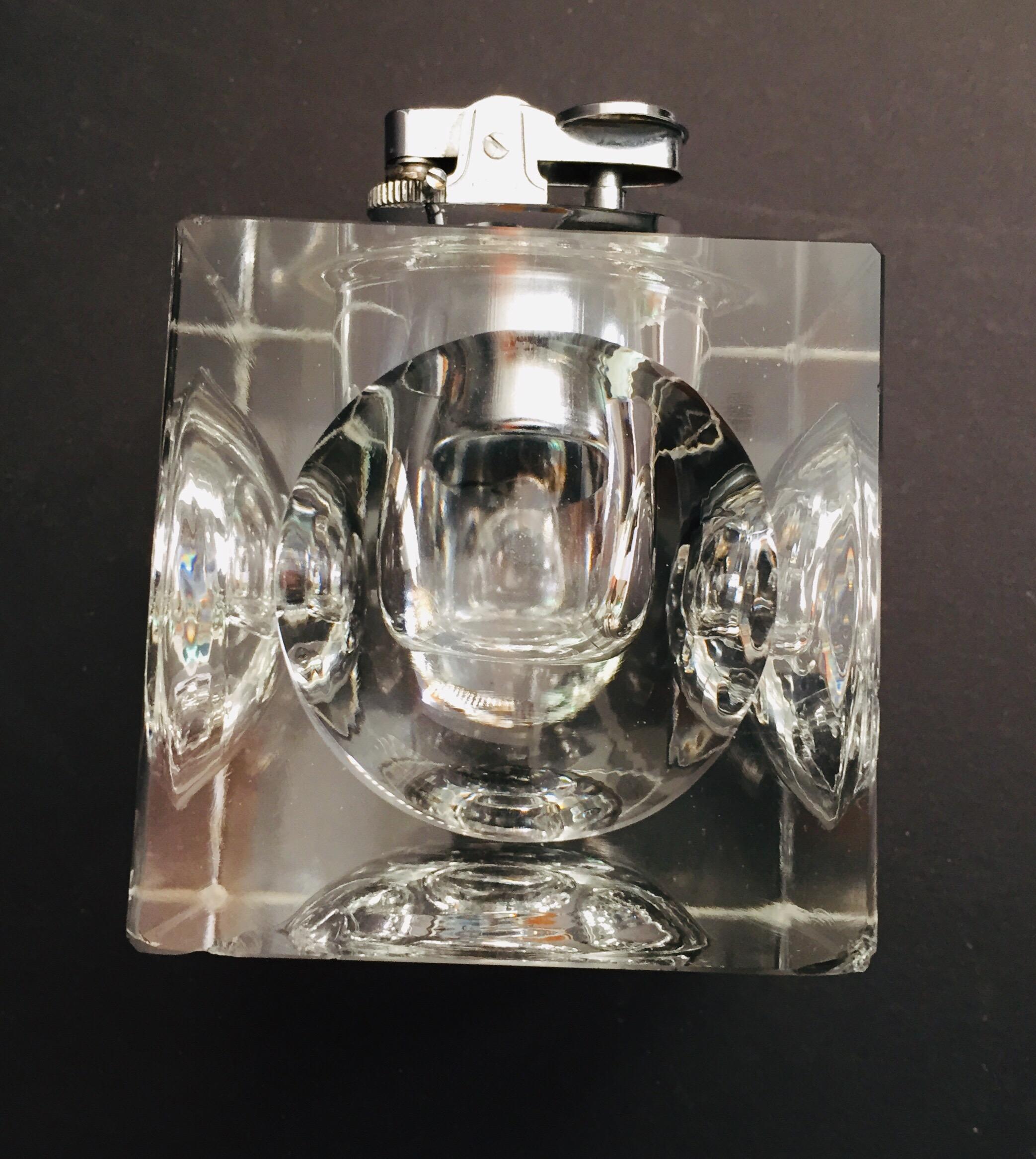 Mid-Century Modern Vintage Retro Cut Glass Square Lighter, 1970, Japan