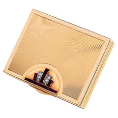 Vintage Retro Diamond Burma Ruby 14K Yellow Gold Compact Box