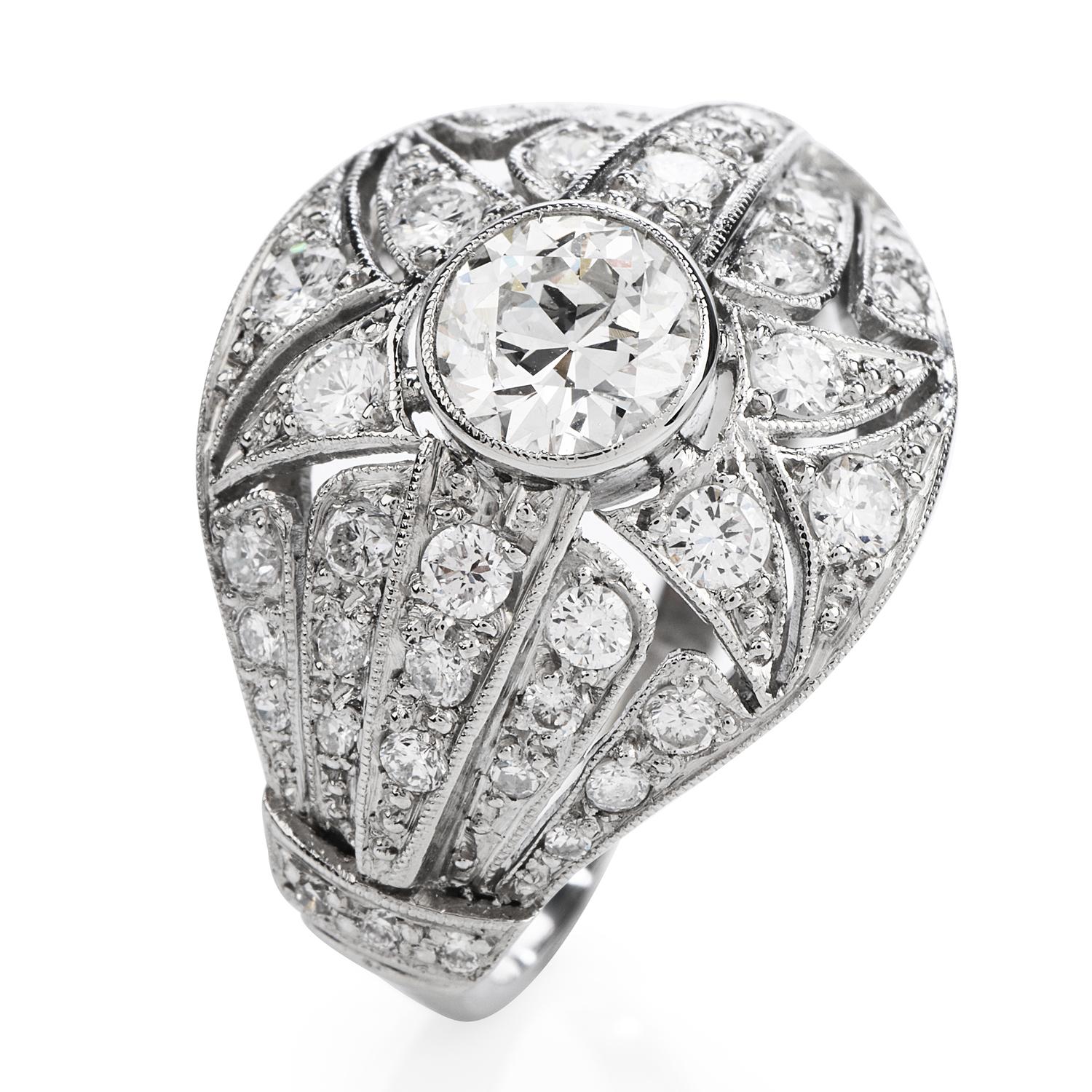 Art Deco Vintage Retro Diamond Platinum Filigree Engagement Ring
