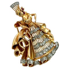 Vintage Retro Diamond Ruby Queen Brooch Pin