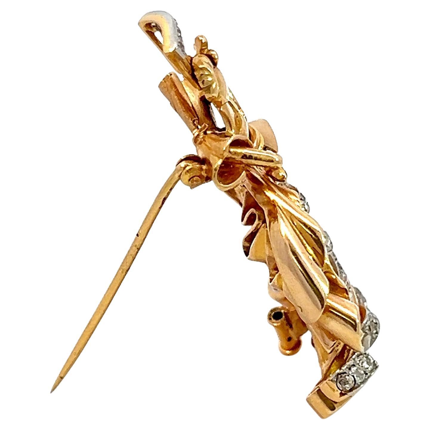 Old Mine Cut Vintage Retro Diamond Ruby Queen Brooch Pin For Sale