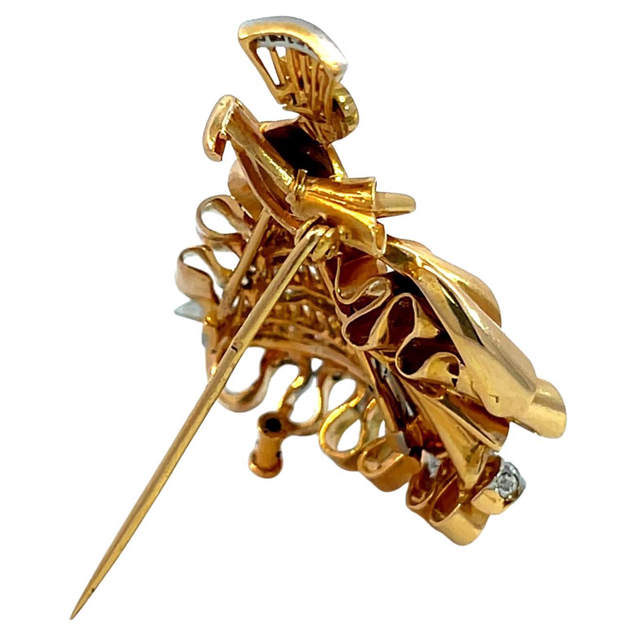 Vintage Retro Diamond Ruby Queen Brooch Pin In Excellent Condition For Sale In Beverly Hills, CA